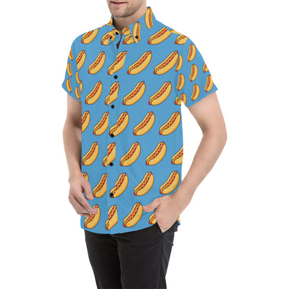Hot Dog Pattern Print Design 02 Men's Short Sleeve Button Up Shirt