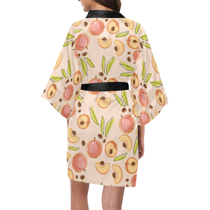 Peach Pattern Print Design A01 Women's Short Kimono