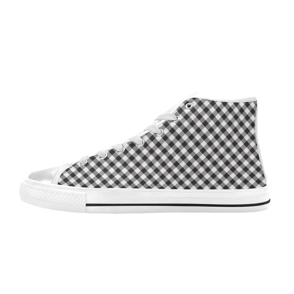 Gingham Print Design LKS402 High Top Women's White Shoes