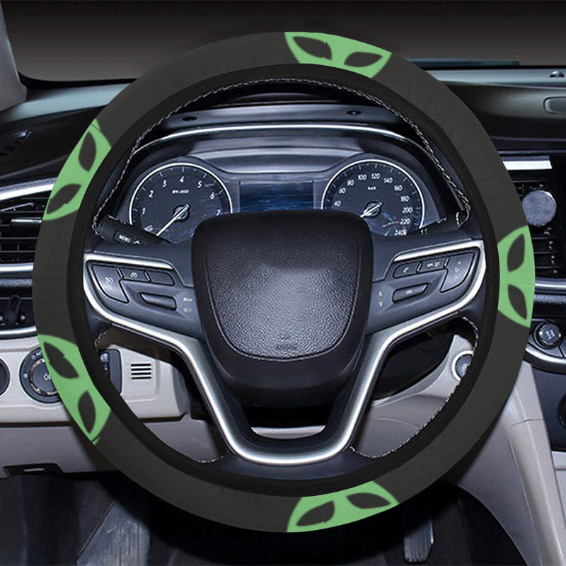 Alien Green Neon Pattern Print Design 01 Steering Wheel Cover with Elastic Edge