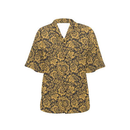 Brocade Gold Pattern Print Design 01 Women's Hawaiian Shirt