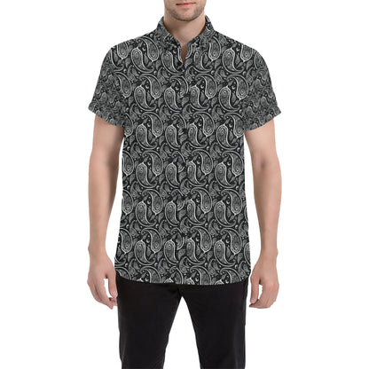 Paisley Black Design Print Men's Short Sleeve Button Up Shirt