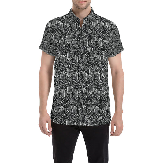 Paisley Black Design Print Men's Short Sleeve Button Up Shirt