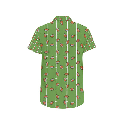 American Football on Field Themed Print Men's Short Sleeve Button Up Shirt