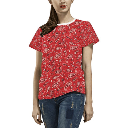 Bandana Paisley Red Print Design LKS3011 Women's  T-shirt