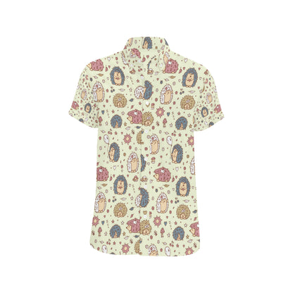 Hedgehog Cute Pattern Print Design 01 Men's Short Sleeve Button Up Shirt
