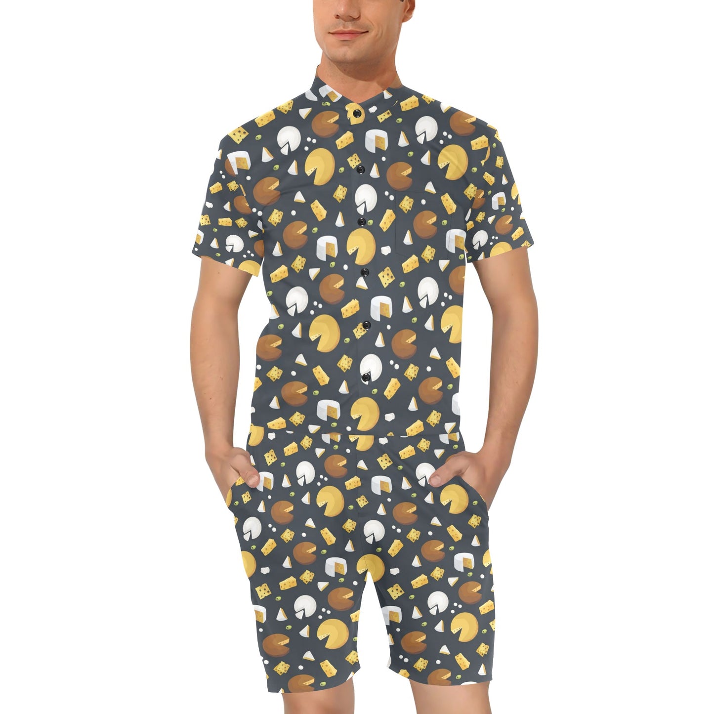 Cheese Pattern Print Design 03 Men's Romper