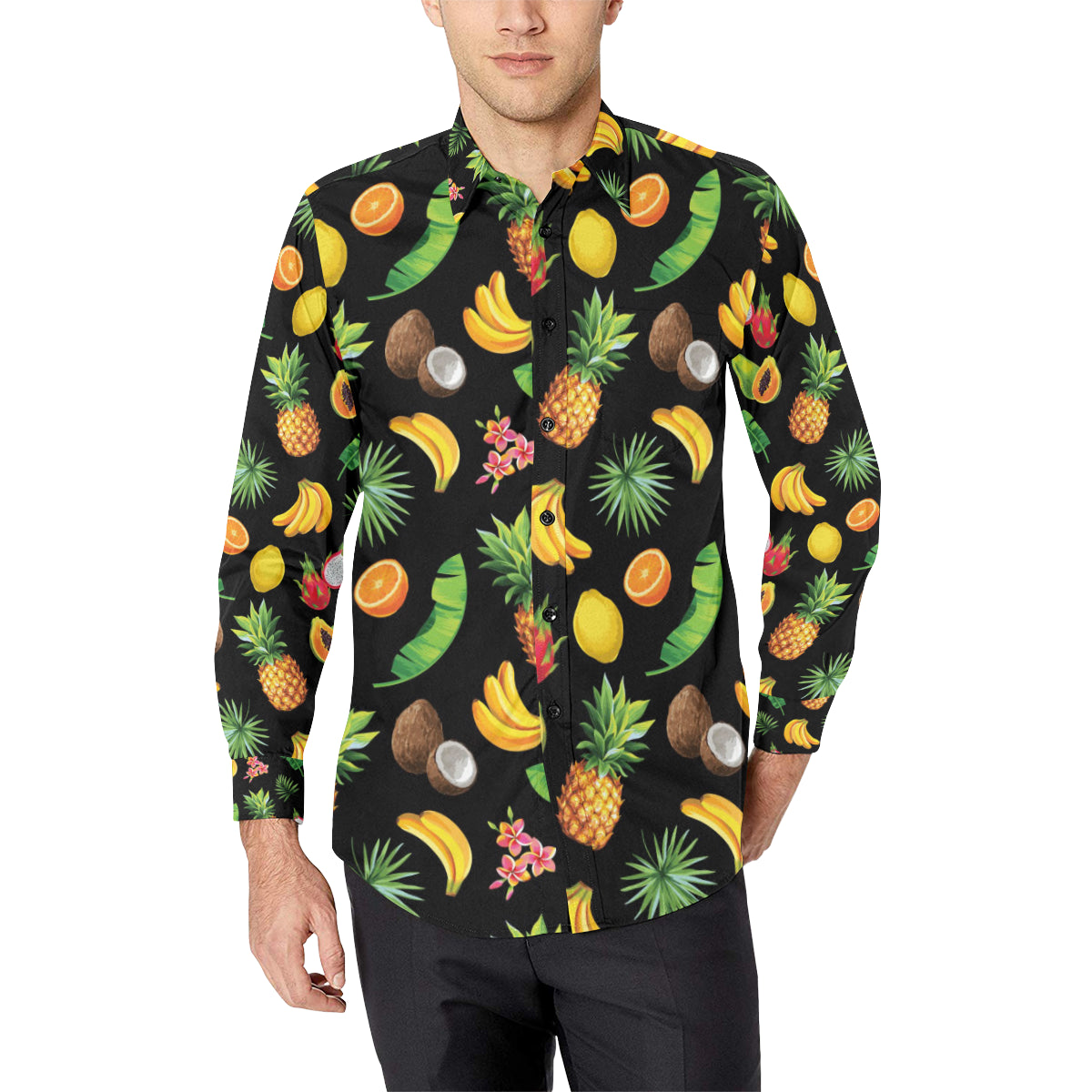 Tropical Fruits Pattern Print Design TF03 Men's Long Sleeve Shirt