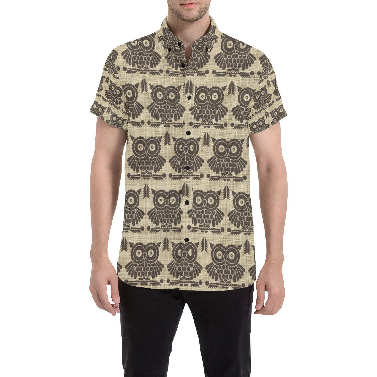 Owl Pattern Print Design A01 Men's Short Sleeve Button Up Shirt
