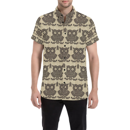 Owl Pattern Print Design A01 Men's Short Sleeve Button Up Shirt