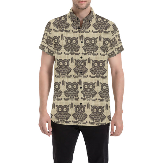 Owl Pattern Print Design A01 Men's Short Sleeve Button Up Shirt