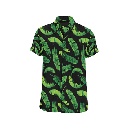 Banana Leaf Pattern Print Design BL02 Men's Short Sleeve Button Up Shirt