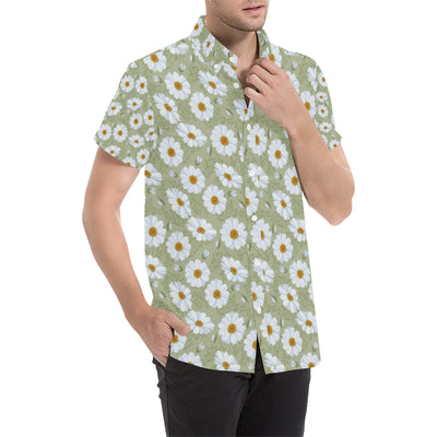 Daisy Yellow Print Pattern Men's Short Sleeve Button Up Shirt