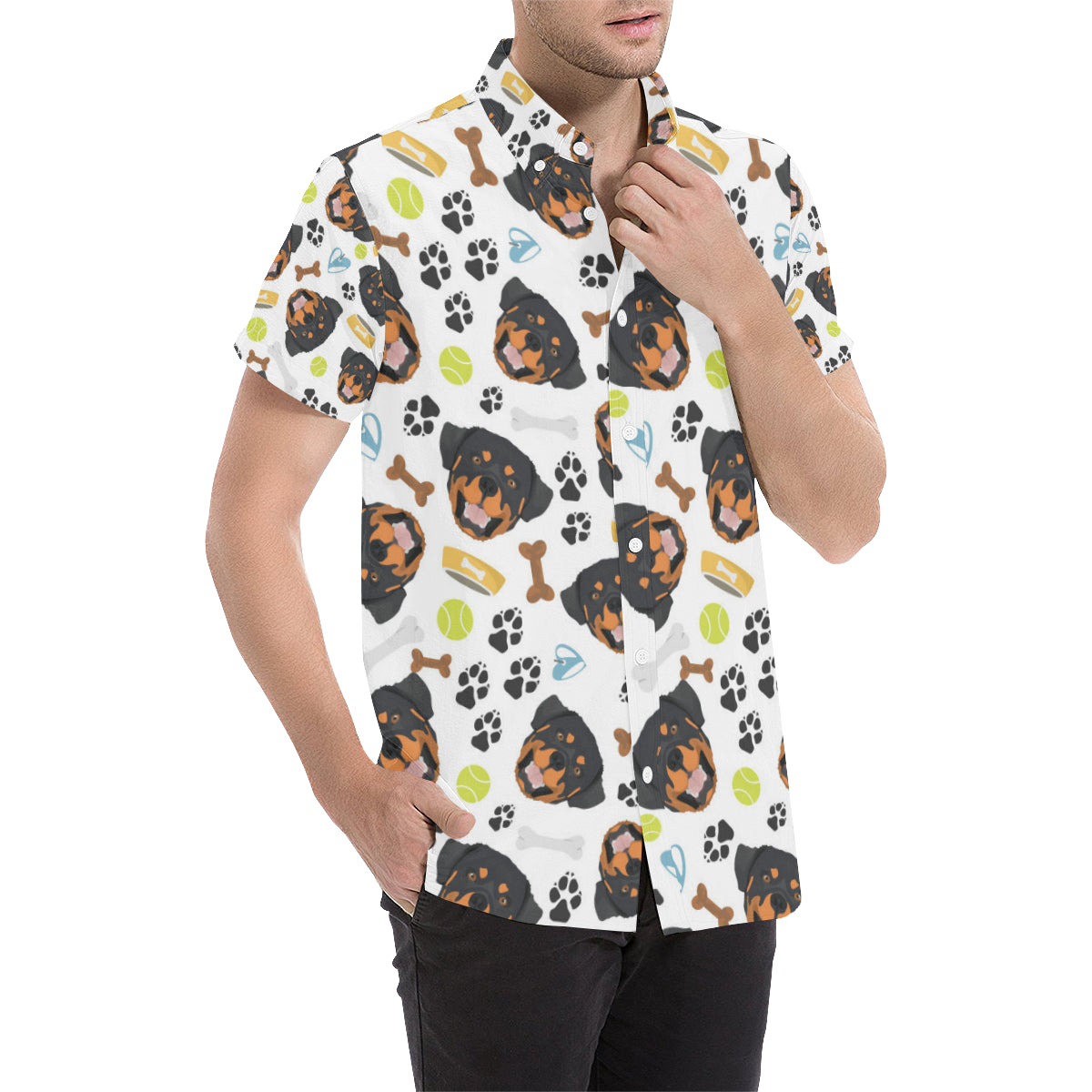 Rottweiler Pattern Print Design A04 Men's Short Sleeve Button Up Shirt