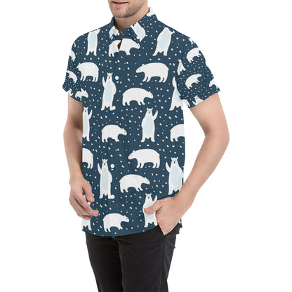Polar Bear Pattern Print Design A02 Men's Short Sleeve Button Up Shirt