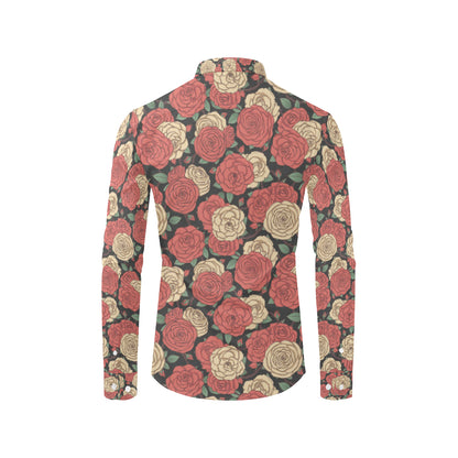 Camellia Pattern Print Design CM01 Men's Long Sleeve Shirt