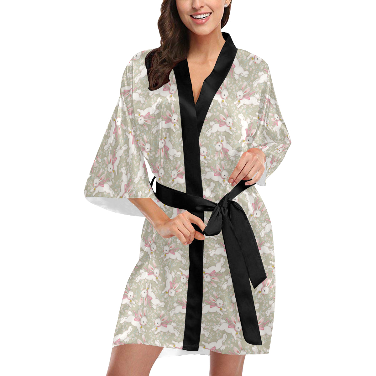 Bunny Pattern Print Design 06 Women's Short Kimono