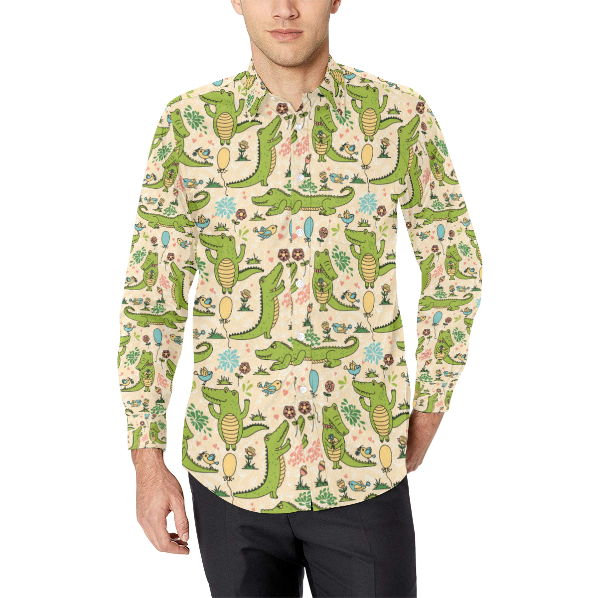 Alligator Pattern Print Design 01 Men's Long Sleeve Shirt