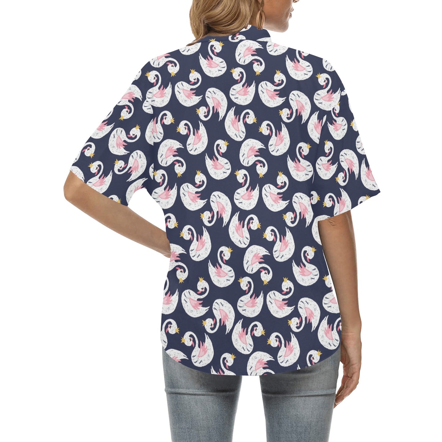 Swan Print Design LKS403 Women's Hawaiian Shirt