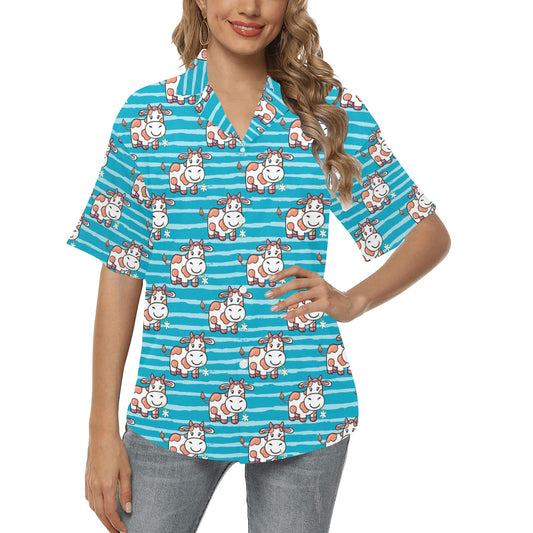 Cow Cute Print Pattern Women's Hawaiian Shirt
