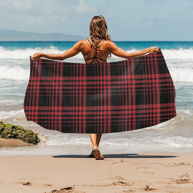 Tartan Red Black Print Design LKS303 Beach Towel 32" x 71"