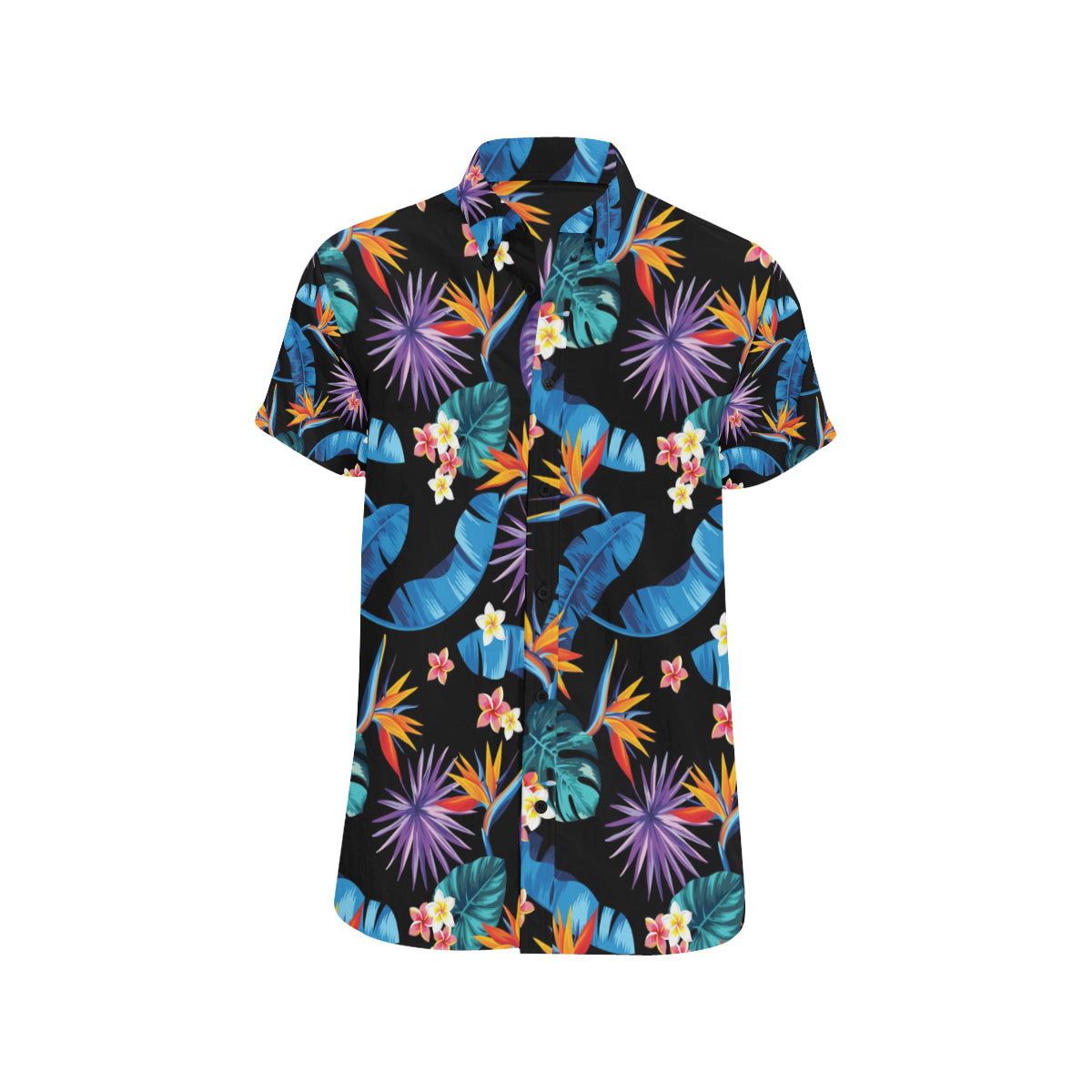 Tropical Flower Pattern Print Design TF018 Men's Short Sleeve Button Up Shirt