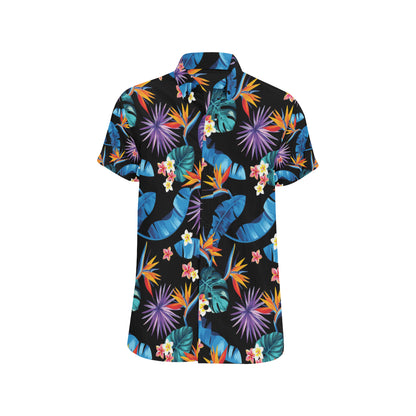 Tropical Flower Pattern Print Design TF018 Men's Short Sleeve Button Up Shirt