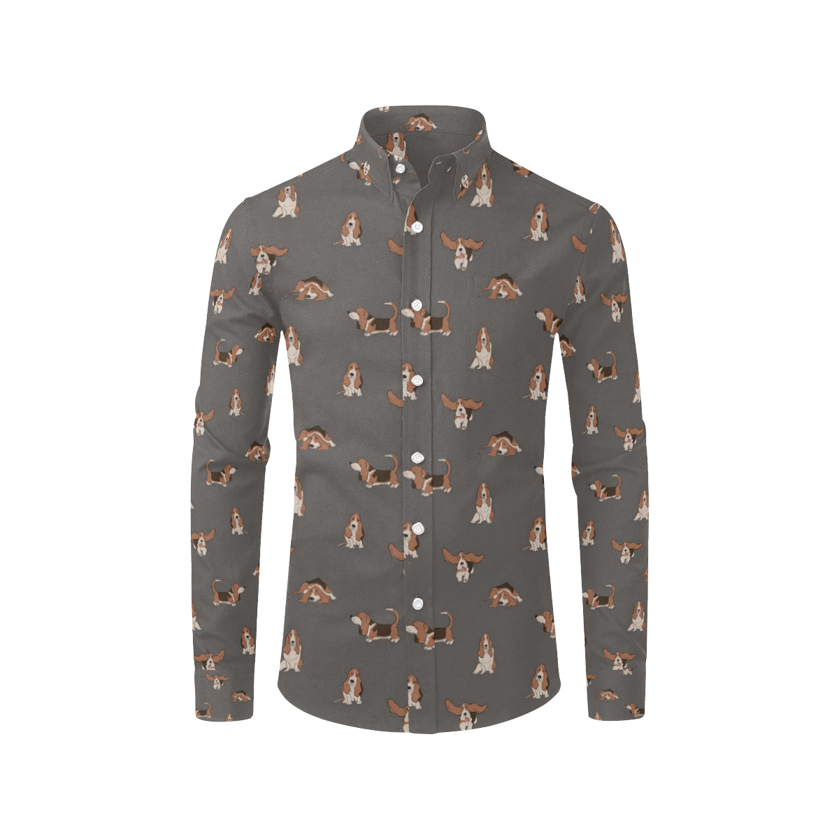 Basset Hound Pattern Print Design 03 Men's Long Sleeve Shirt