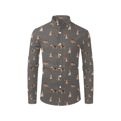 Basset Hound Pattern Print Design 03 Men's Long Sleeve Shirt