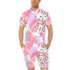 Pink Tropical Palm Leaves Men's Romper