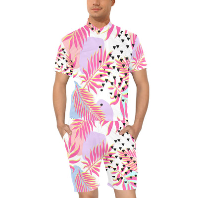 Pink Tropical Palm Leaves Men's Romper