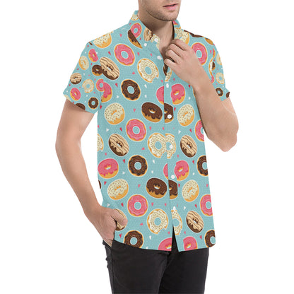 Donut Pattern Print Design DN04 Men's Short Sleeve Button Up Shirt