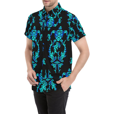 Sea turtle Polynesian Tribal Hawaiian Men's Short Sleeve Button Up Shirt