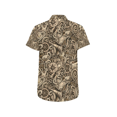 Nautical Tattoo Design Themed Print Men's Short Sleeve Button Up Shirt