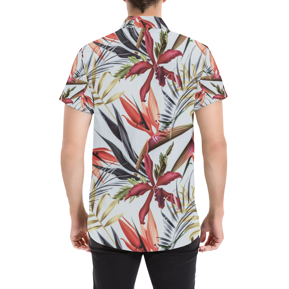 Tropical Flower Pattern Print Design TF021 Men's Short Sleeve Button Up Shirt