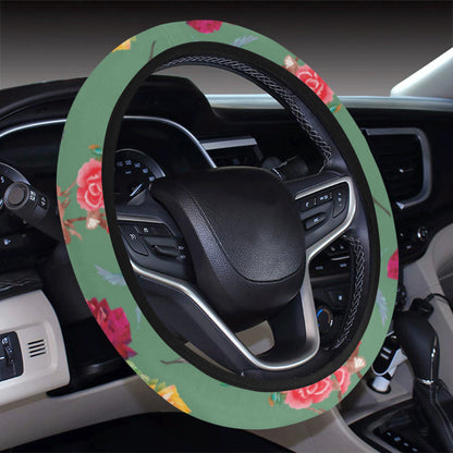 Hummingbird with Rose Themed Print Steering Wheel Cover with Elastic Edge