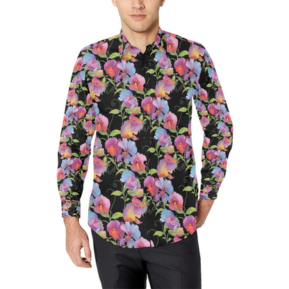 Peony Pattern Print Design PE012 Men's Long Sleeve Shirt