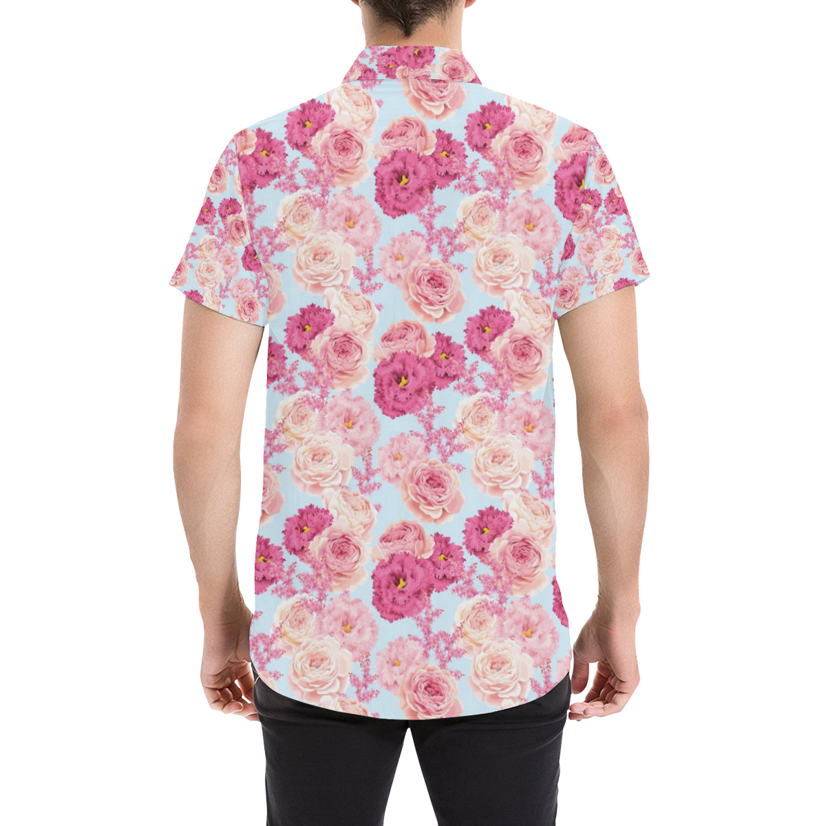 Lisianthus Pattern Print Design LT05 Men's Short Sleeve Button Up Shirt