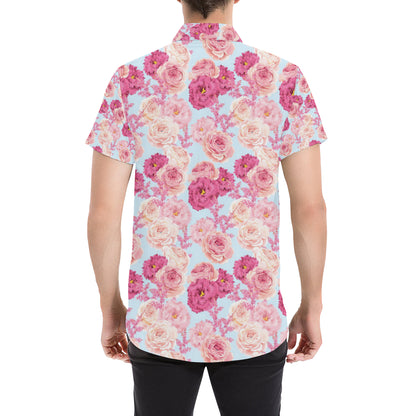 Lisianthus Pattern Print Design LT05 Men's Short Sleeve Button Up Shirt