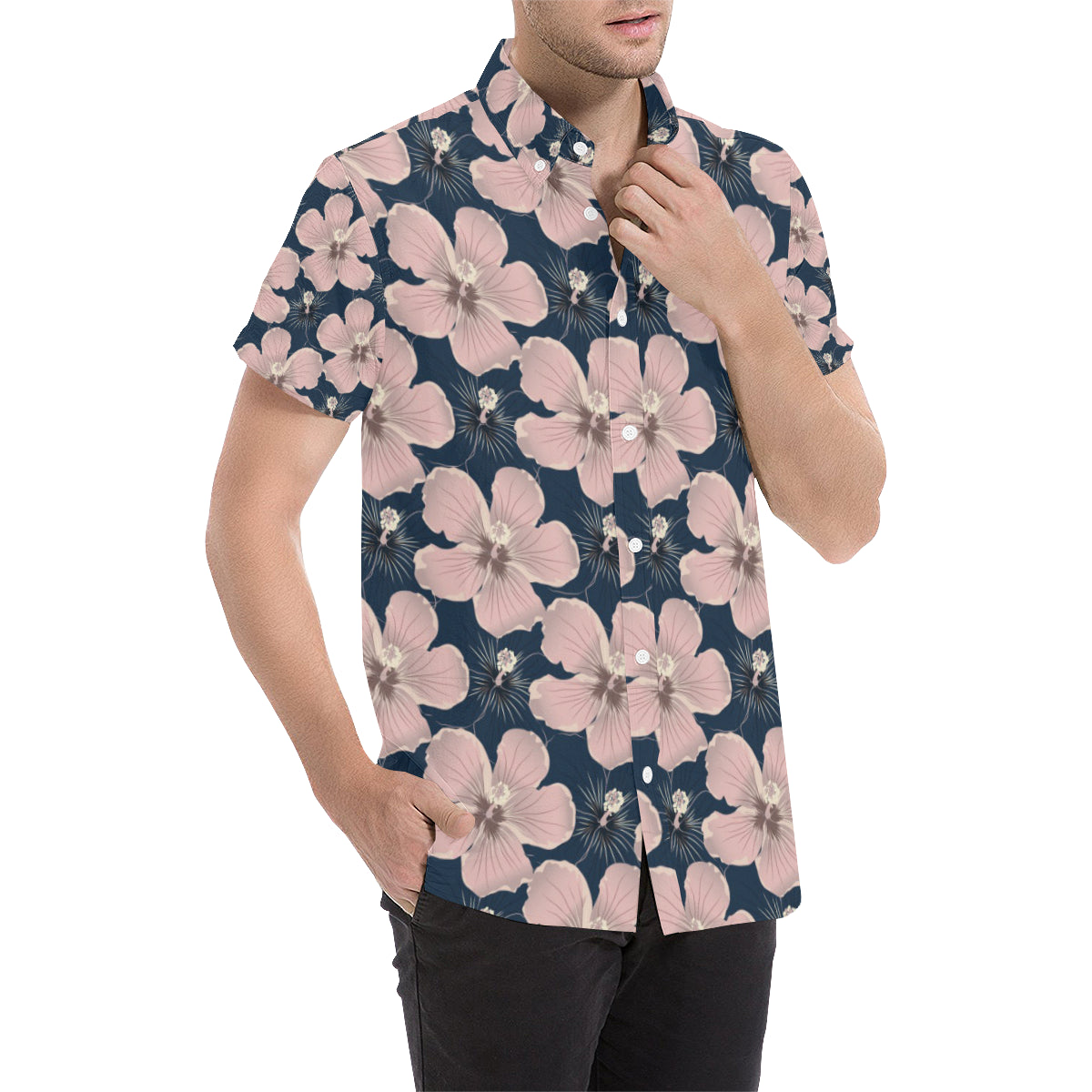 Plumeria Pattern Print Design PM018 Men's Short Sleeve Button Up Shirt