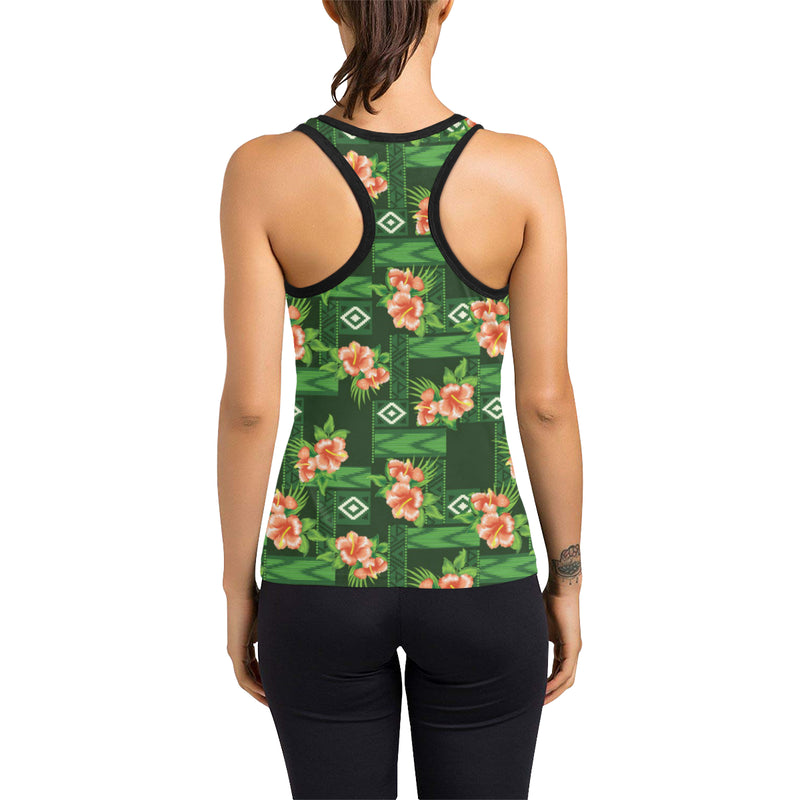 Hibiscus Pattern Print Design HB05 Women's Racerback Tank Top