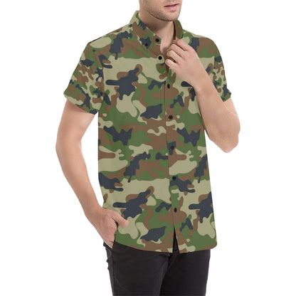 Army Camouflage Pattern Print Design 01 Men's Short Sleeve Button Up Shirt