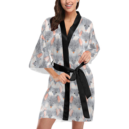 Rat Baby Pattern Print Design 02 Women's Short Kimono