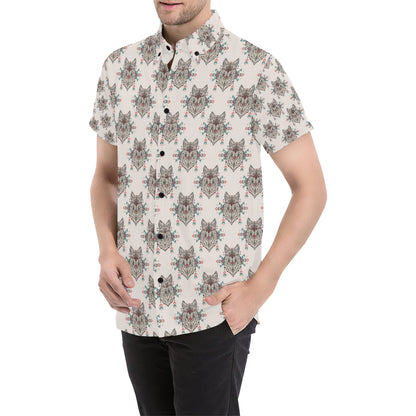 Aztec Wolf Pattern Print Design 01 Men's Short Sleeve Button Up Shirt