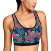 Flamingo Red Hibiscus  Pattern Sports Bra