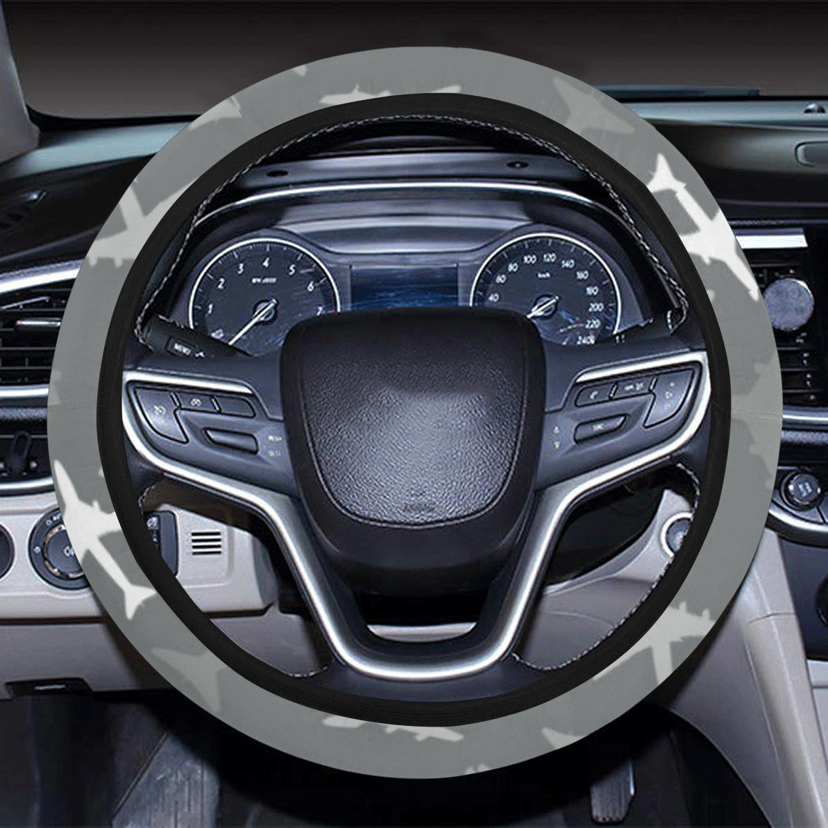 Airplane Pattern Print Design 02 Steering Wheel Cover with Elastic Edge