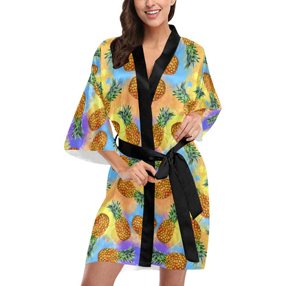 Pineapple Pattern Print Design PP09 Women Kimono Robe