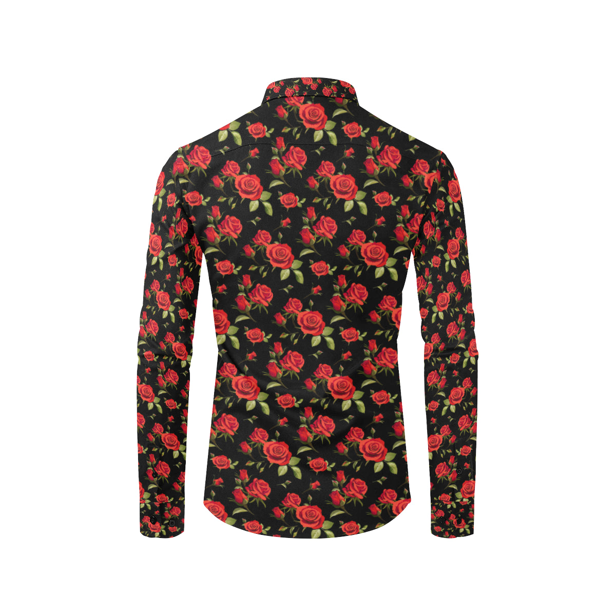 Red Rose Themed Print Men's Long Sleeve Shirt