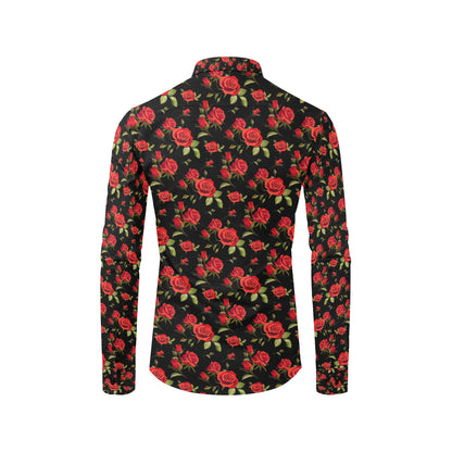 Red Rose Themed Print Men's Long Sleeve Shirt