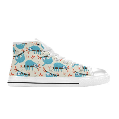 Sloth Print Design LKS3011 High Top Women's White Shoes